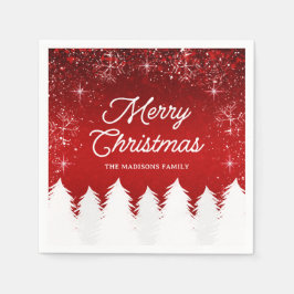 Elegant Red | Träd och Snöflingor Jul Party Pappersservett