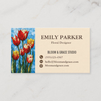 Elegant Red Tulip Floral Business Card Visitkort