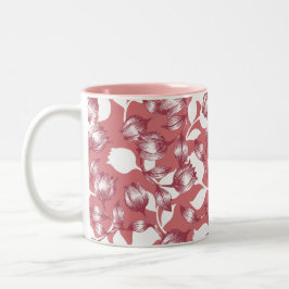 Elegant Red Tulip Silhouette Blommönster Två-Tonad Mugg
