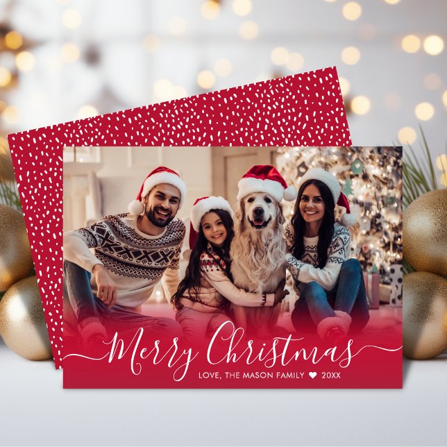 Elegant Red Typography Snowflake 1 Photo jul Julkort (Skapare uppladdad)