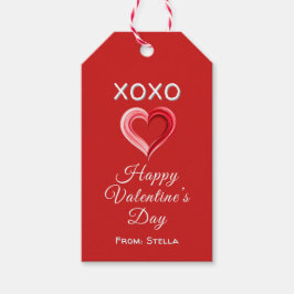 Elegant Red Valentine’s Day Gift Tag with Heart Presentetikett