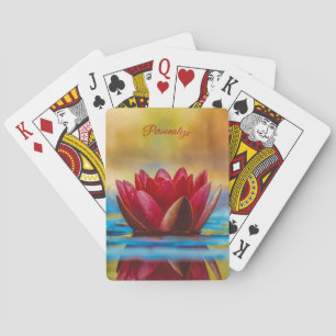 Elegant Red Vatten Lily Lotus Flower Personlig Casinokort