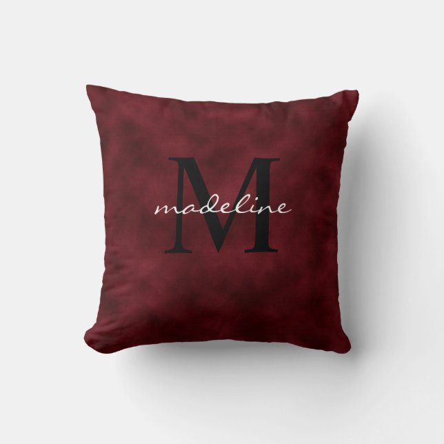 Elegant Red Velvet Black Monogram Dekorativ kudde (Framsida)