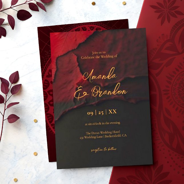 Elegant Red Vin Faux Guld Foil Script Bröllop Inbjudningar (Skapare uppladdad)