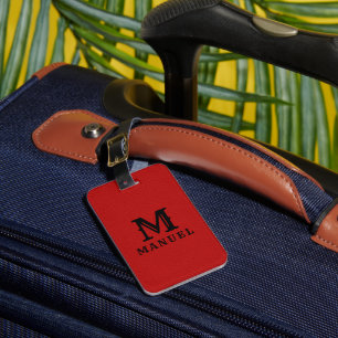 Elegant Red Vintage Leather Black Monogram Bagagebricka