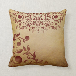 Elegant Red Vintage Swirls Kudde