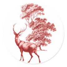 Elegant Red Vintage Toile Hjort in Forest