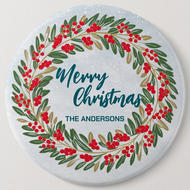 Elegant Red WAN Holly Berries Guld god jul Knapp (Framsida)