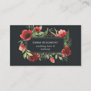 Elegant Red Watercolor Blommigt Bloom Greenery Visitkort
