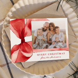 Elegant Red Watercolor Bow 2 Photo Julkort