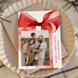 Elegant Red Watercolor Bow 3 Photo Julkort