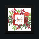 Elegant Red Watercolor Flowers Söt Monogram Minnesask<br><div class="desc">Röda vattenfärger blommor en modern presentlåda för personlig som kan anpassas efter namn och börja.</div>