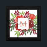 Elegant Red Watercolor Flowers Söt Monogram Minnesask<br><div class="desc">Röda vattenfärger blommor en modern presentlåda för personlig som kan anpassas efter namn och börja.</div>