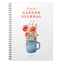 Elegant Red Watercolor Poppiess Garden Journal Anteckningsbok