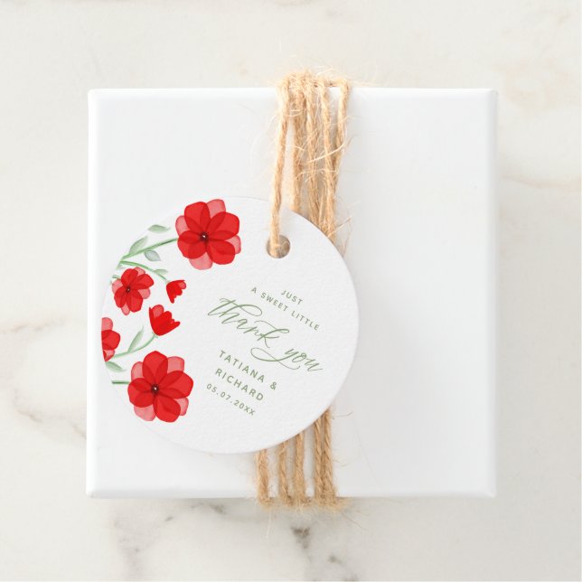 Elegant Red Watercolor Poppy Blommigt Tack Gåvor Etiketter (På plats)