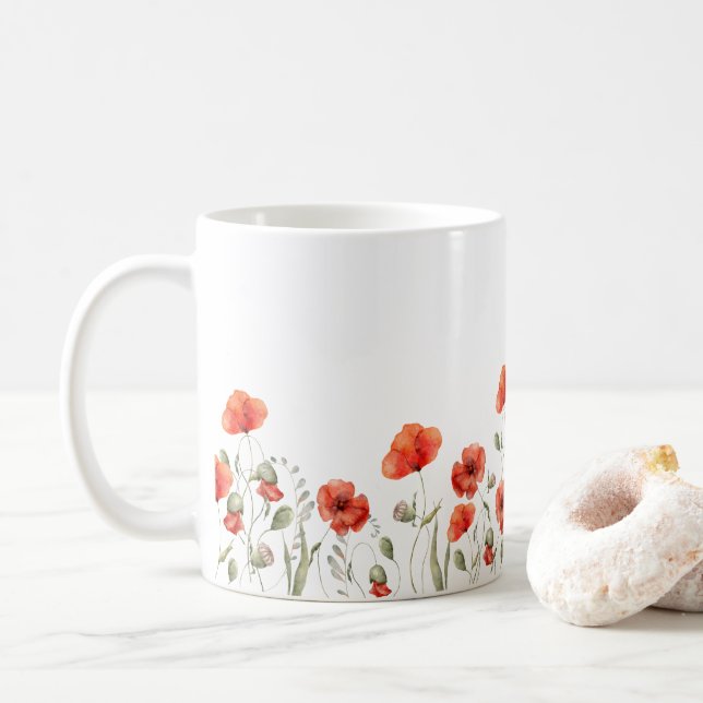 Elegant Red Watercolor Poppy Flowers Kaffemugg (Med munk)