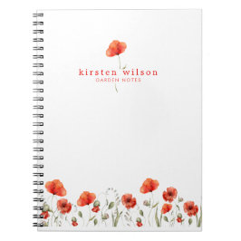 Elegant Red Watercolor Poppy Flowers Personlig Anteckningsbok