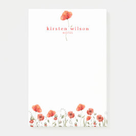 Elegant Red Watercolor Poppy Flowers Personlig Post-it Block