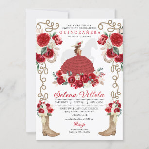 Elegant Red Western Charro Princess Quinceañera Inbjudningar
