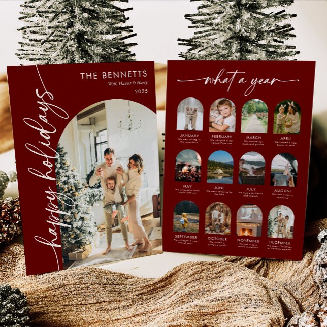 Elegant Red What A Year Happy Holidays Photo Julkort (Skapare uppladdad)