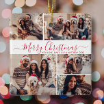 Elegant Red White 5 Photo Collage jul Julgransprydnad Keramik<br><div class="desc">Elegant Modern Script Red and White 5 Photo Collage God jul Script Keramic Ornament. Med minimalistisk fem (5) fotokollage-mall, en söt rutnätssortering och "God jul" som säger! Texten "God jul" hälsning är skriven i ett vackert handskrivet, visköskt, snabbt och färdigt, svan-typsnitt i rött på vit färg-bakgrund. På baksidan finns en...</div>