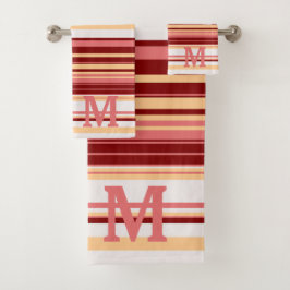Elegant red white and pink stripes monogram