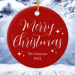 Elegant Red White Anpassningsbar God jul Ornament