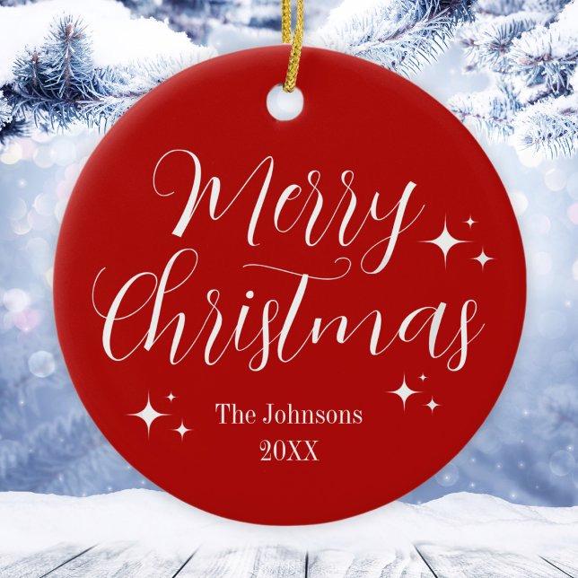 Elegant Red White Anpassningsbar God jul Ornament (Elegant Red White Custom Merry Christmas Ornament
)