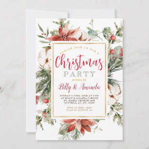 Elegant Red White Blommigt Mistletoe jul Party Inbjudningar