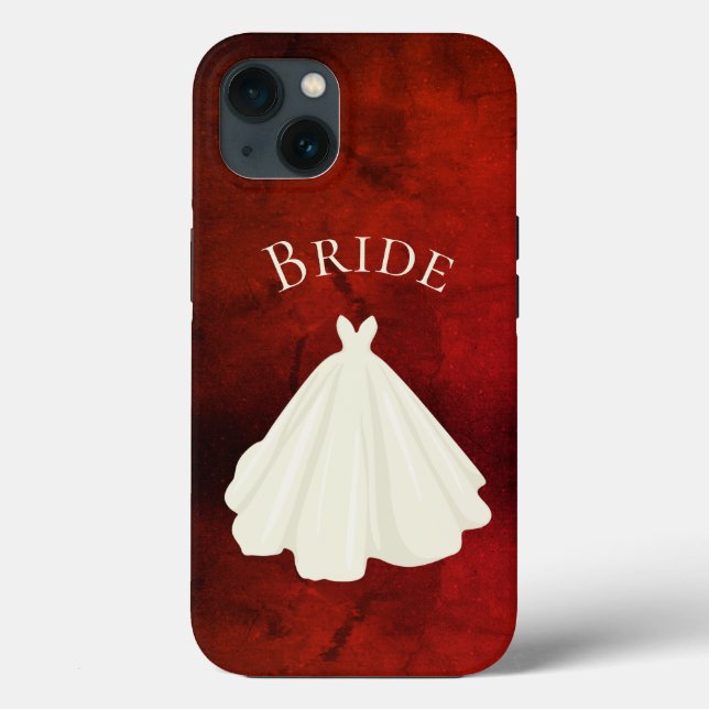 Elegant Red White Bride Gown Typography Bröllop (Baksida)