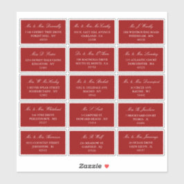 Elegant Red & White Bröllop Adress Klistermärken