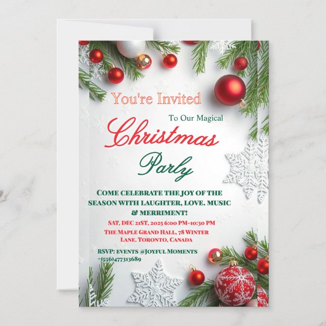 Elegant Red & White Christmas Party Invitation Magnetisk Inbjudningskort (Framsida)