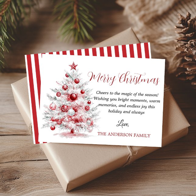 Elegant Red White Christmas Tree  Julkort (Elegant Christmas Tree Holiday Card)