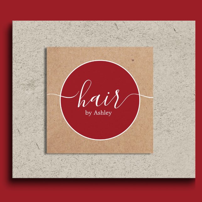 Elegant Red White Circle Printed Kraft Hairdresser Fyrkantigt Visitkort (Skapare uppladdad)