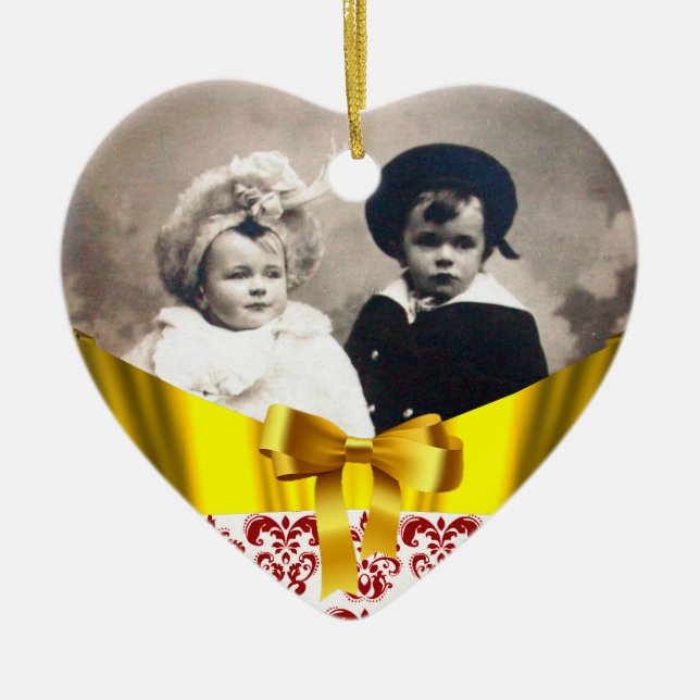 ELEGANT RED WHITE DAMASK RIBBON FOTOMALL JULGRANSPRYDNAD KERAMIK (Framsidan)