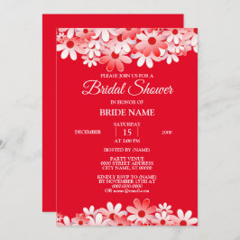 Elegant Red White Floral Bridal Shower Party Inbjudningar