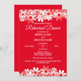 Elegant Red White Floral Wedding Rehearsal Dinner Inbjudningar