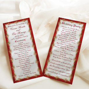 Elegant Red White Guld Filigree Bröllop Program