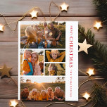 Elegant Red & White jul 5 Photo Collage Invi Helg Vykort<br><div class="desc">Vår fantastiska elegant röd och vit jul fem fotokollage helgdag cardi är perfekt för alla som vill ha ett God jul till vänner och familj genom ett unikt kort med egna personliger. Utformningen har fem bilder i anpassningsbarna på vit bakgrund och röd text på sidan. Tryck på anpassningsknappen om du...</div>