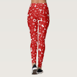 Elegant Red & White jul Mönster Fullt Leggings