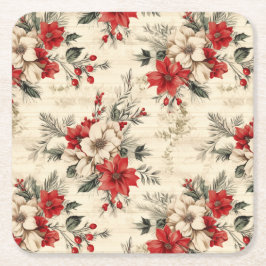 Elegant Red & White jul Poinsettia Underlägg Papper Kvadrat