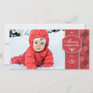 Elegant Red & White med Argyle-julfotkort Julkort