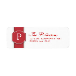Elegant Red & White Monogram - adressetikett för m Returadress Etikett