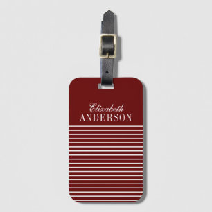 Elegant Red White Monogram Script Luggage Tag Bagagebricka