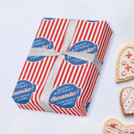 Elegant Red White och Blue Popcorn Stripe Mönster Presentpapper