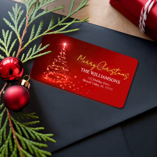 Elegant Red White och Guld jul Helgdag Adressetikett