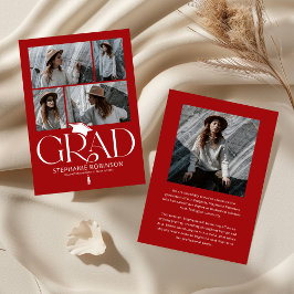 Elegant Red & White Photo Collage Graduation Meddelande