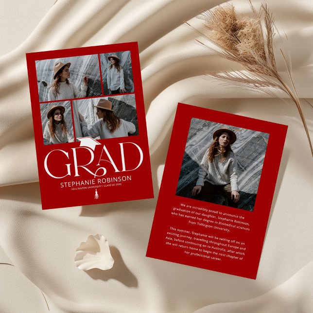 Elegant Red & White Photo Collage Graduation Meddelande (Skapare uppladdad)