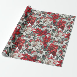 Elegant Red & White Poinsettia Christmas Floral Presentpapper