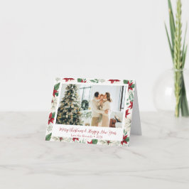 Elegant Red & White Poinsettia Helgdag Photo Card Helgkort